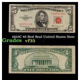 1953C $5 Red Seal United States Note Grades vf++