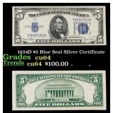 1934D $5 Blue Seal Silver Certificate Grades Choic