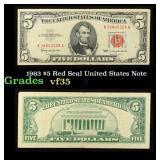 1963 $5 Red Seal United States Note Grades vf++