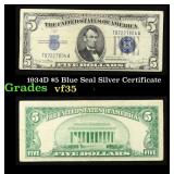 1934D $5 Blue Seal Silver Certificate Grades vf++