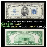 1934A $5 Blue Seal Silver Certificate Grades Choic