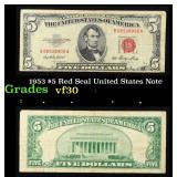 1953 $5 Red Seal United States Note Grades vf++