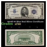 1934D $5 Blue Seal Silver Certificate Grades xf