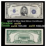 1934C $5 Blue Seal Silver Certificate Grades Choic