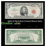 1963 $5 Red Seal United States Note Grades xf+