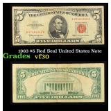 1963 $5 Red Seal United States Note Grades vf++