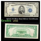1934A $5 Blue Seal Silver Certificate Grades vf++