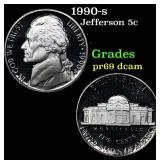 1990-s Proof Jefferson Nickel 5c Grades GEM++ Proo