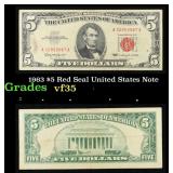 1963 $5 Red Seal United States Note Grades vf++