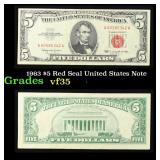 1963 $5 Red Seal United States Note Grades vf++