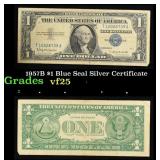 1957B $1 Blue Seal Silver Certificate Grades vf+