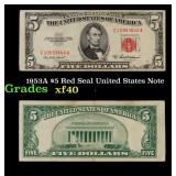 1953A $5 Red Seal United States Note Grades xf