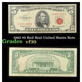 1963 $5 Red Seal United States Note Grades vf++