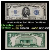 1934A $5 Blue Seal Silver Certificate Grades Choic