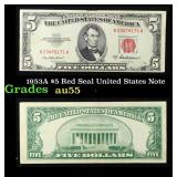 1953A $5 Red Seal United States Note Grades Choice