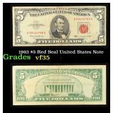1963 $5 Red Seal United States Note Grades vf++
