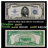 1934 $5 Blue Seal Silver Certificate Grades Select