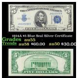 1934A $5 Blue Seal Silver Certificate Grades Choic