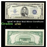 1934C $5 Blue Seal Silver Certificate Grades xf
