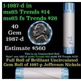 BU Shotgun Jefferson 5c roll, 1987-d 40 pcs Bank $