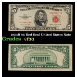 1953B $5 Red Seal United States Note Grades vf++