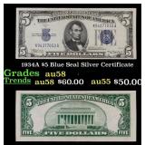 1934A $5 Blue Seal Silver Certificate Grades Choic