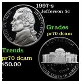 1997-s Proof Jefferson Nickel 5c pr70 dcam SEGS
