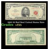 1963 $5 Red Seal United States Note Grades vf++