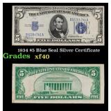 1934 $5 Blue Seal Silver Certificate Grades xf