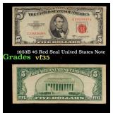1953B $5 Red Seal United States Note Grades vf++