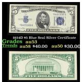 1934D $5 Blue Seal Silver Certificate Grades Selec