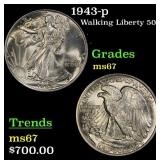 1943-p Walking Liberty Half Dollar 50c Grades GEM+