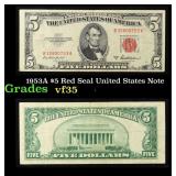 1953A $5 Red Seal United States Note Grades vf++