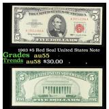 1963 $5 Red Seal United States Note Grades Choice