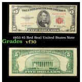 1953 $5 Red Seal United States Note Grades vf++