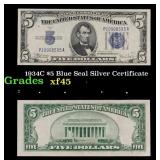 1934C $5 Blue Seal Silver Certificate Grades xf+