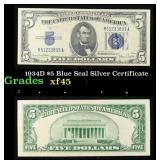 1934D $5 Blue Seal Silver Certificate Grades xf+