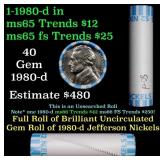 BU Shotgun Jefferson 5c roll, 1980-d 40 pcs Bank $