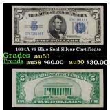 1934A $5 Blue Seal Silver Certificate Grades Selec