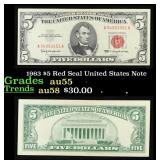 1963 $5 Red Seal United States Note Grades Choice