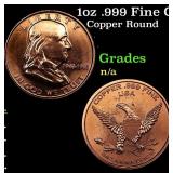 1oz .999 Fine Copper Bullion Round - Franklin Half