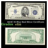 1934C $5 Blue Seal Silver Certificate Grades vf++