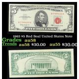 1963 $5 Red Seal United States Note Grades Choice