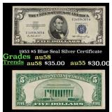 1953 $5 Blue Seal Silver Certificate Grades Choice