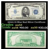 1934A $5 Blue Seal Silver Certificate Grades Selec