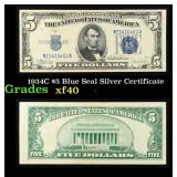 1934C $5 Blue Seal Silver Certificate Grades xf