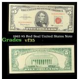 1963 $5 Red Seal United States Note Grades vf++