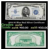 1934 $5 Blue Seal Silver Certificate Grades Choice