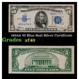 1934A $5 Blue Seal Silver Certificate Grades xf