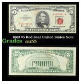1963 $5 Red Seal United States Note Grades Choice
